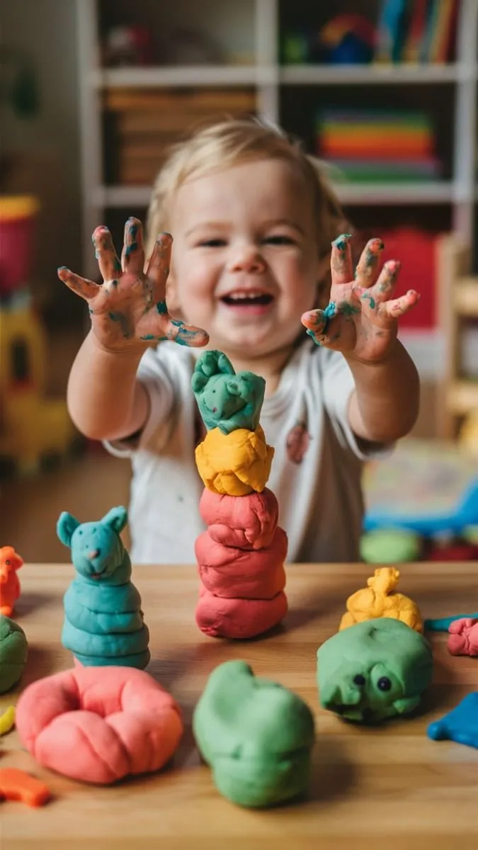 Happy child playing with playdough at Little Wonders Early Learning